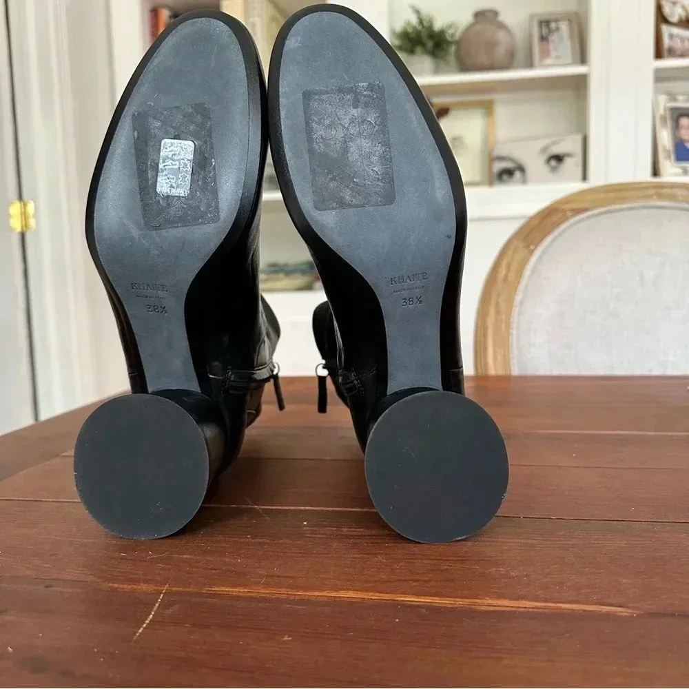 NEW KHAITE 65mm Wythe Black Leather Ankle Boots, Size 38.5 EU